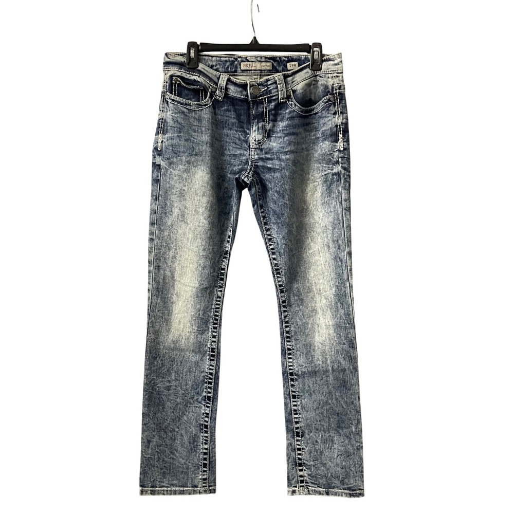 BKE Payton Jeans Womens 29R Blue Acid Wash Slim Straight Y2K Thick Stitch Denim